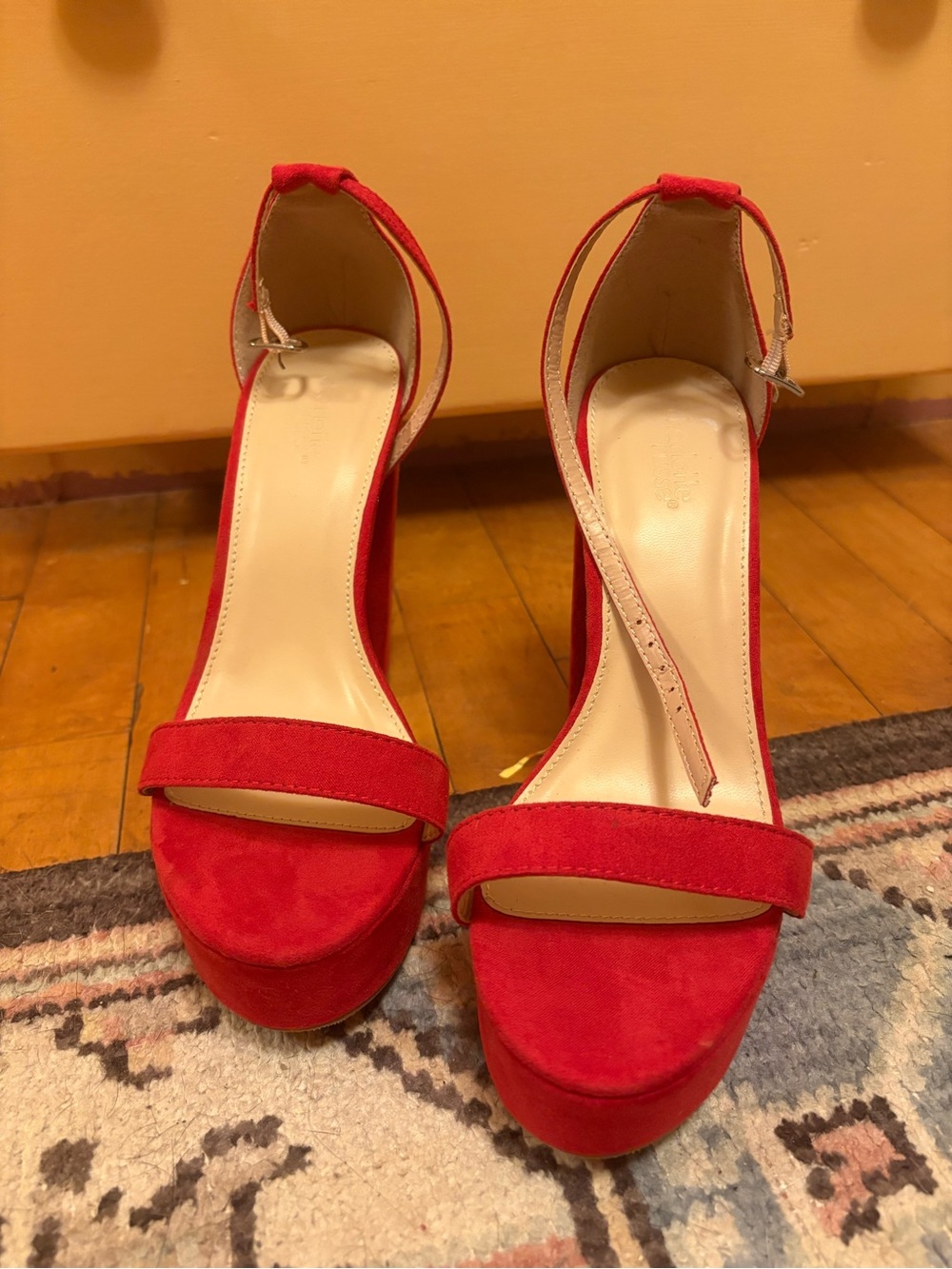 Charlotte Russe Red Suede Platform Ankle-Strap Heels